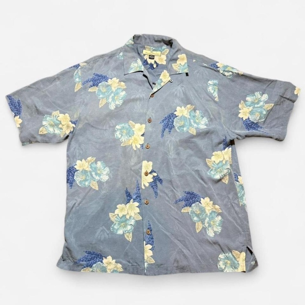 Tommy Bahama Hawaiian Silk Blue Floral Short Sleeve Button Up Size M